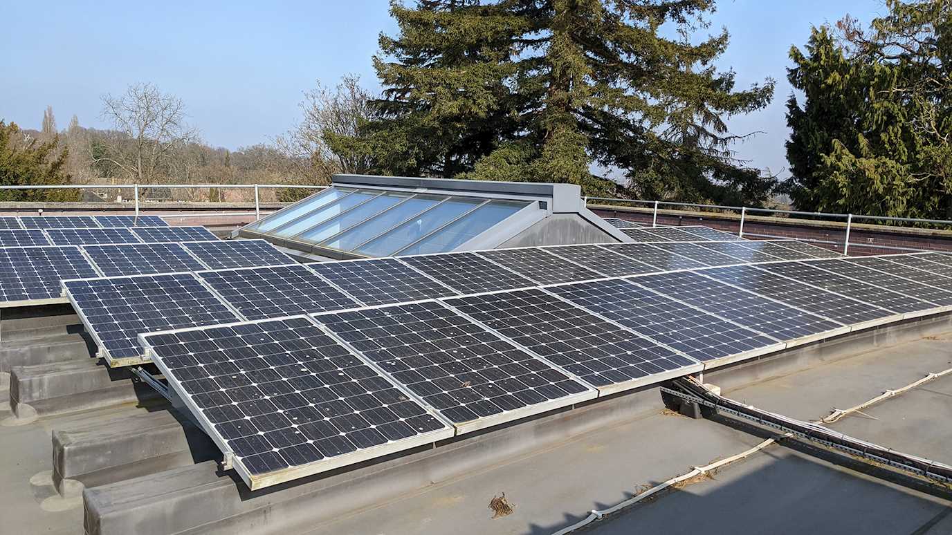 Solar panels on the roof of the Caryl Churchill Theatre 